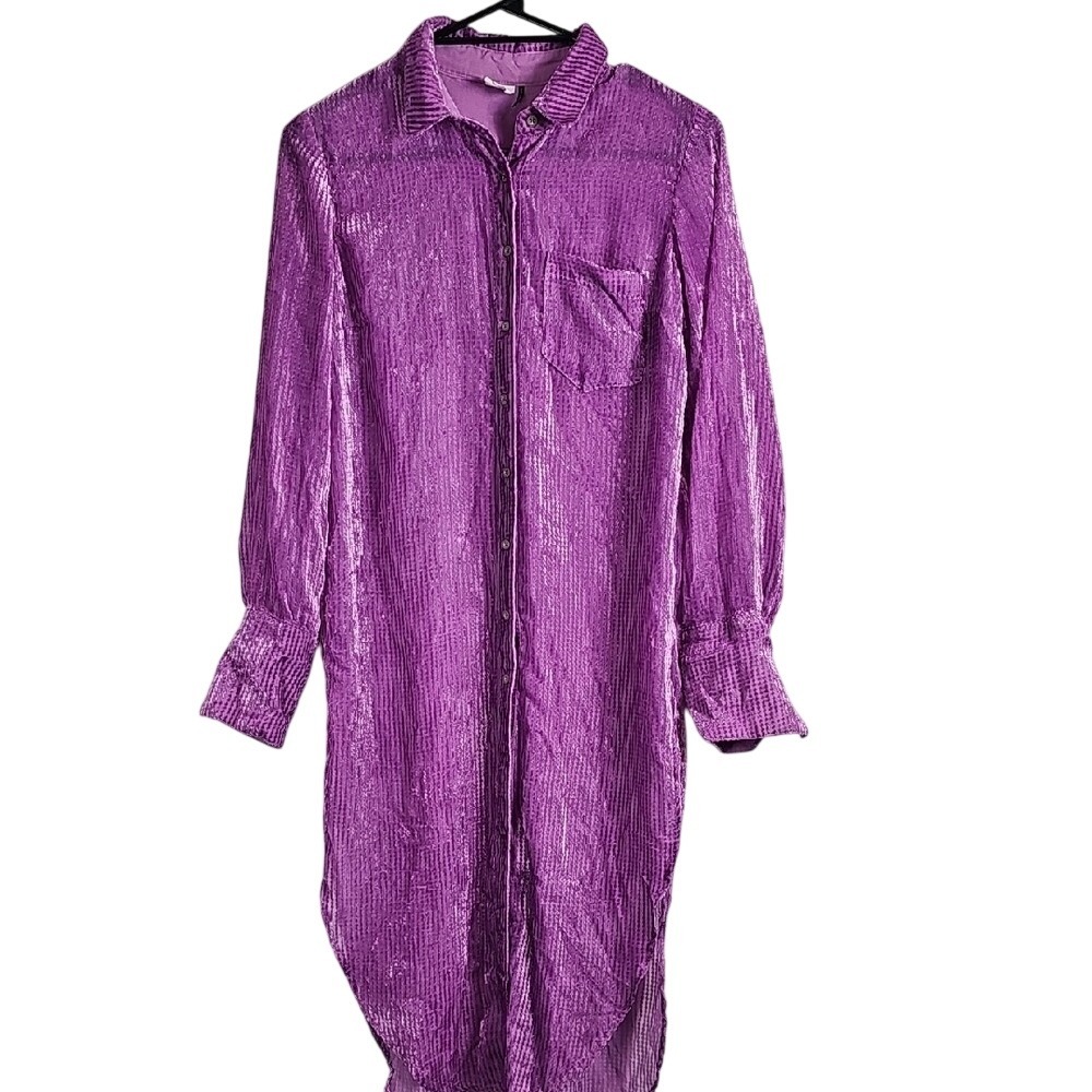 Anthropologie Akemi & Kin Purple Indie Sheer Long Button Down Size Xs Womens
